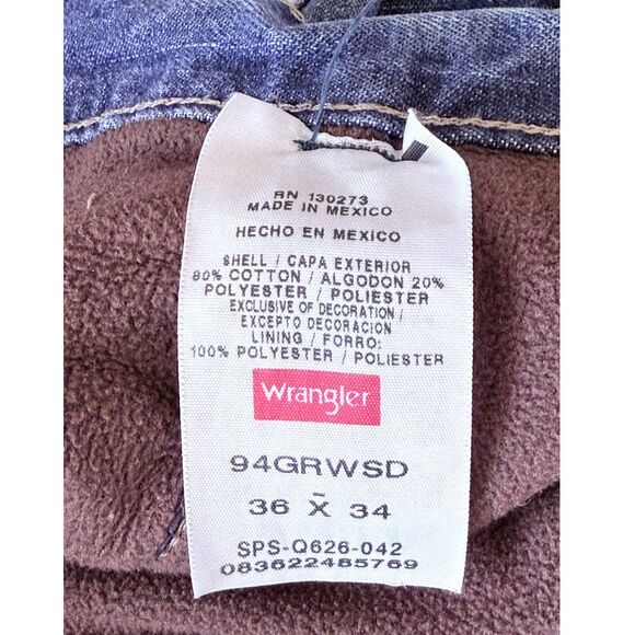 Wrangler Men’s 94GRWSD Fleece Lined Carpenter Work Jeans 36x34 Blue Denim Y2K - Picture 3 of 3